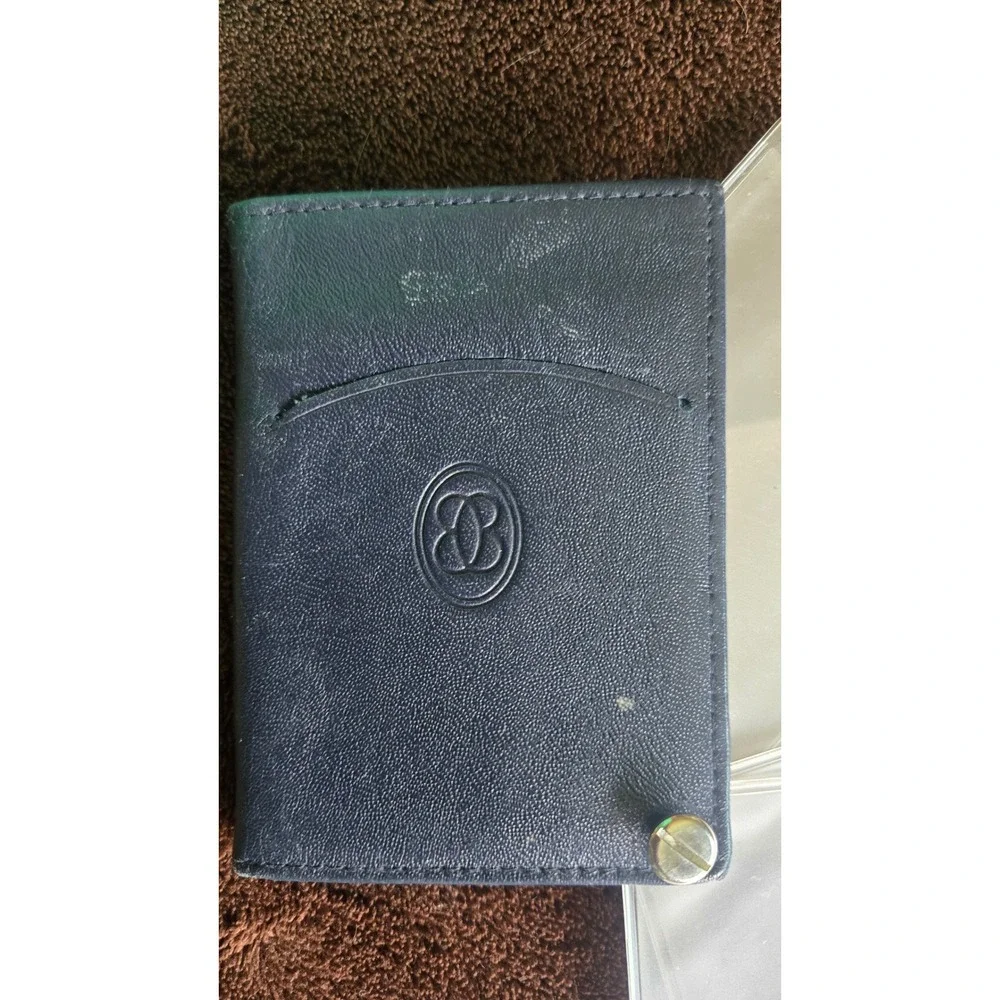 Buxton Vintage Navy Blue Leather Card Holder Photo Organizer Swivel Wallet